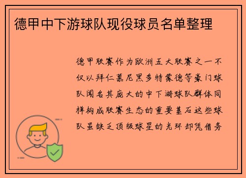 德甲中下游球队现役球员名单整理
